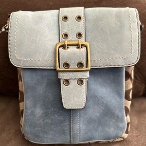 EUC - COACH Signature 1568 Dark Brown Jacquard Monogram / Blue Suede Leather